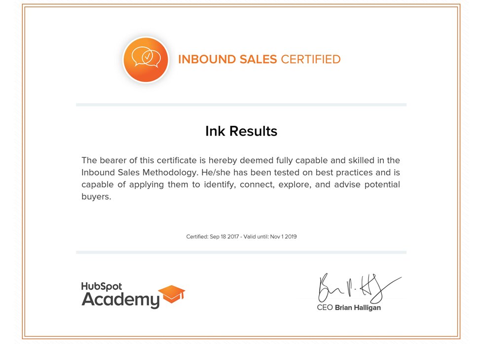 Ink Results hubspot Inbound Sales Certified Company